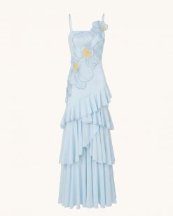 Alternative view of Orchid Embroidered Ruffled One-Shoulder Maxi Dress - Blue