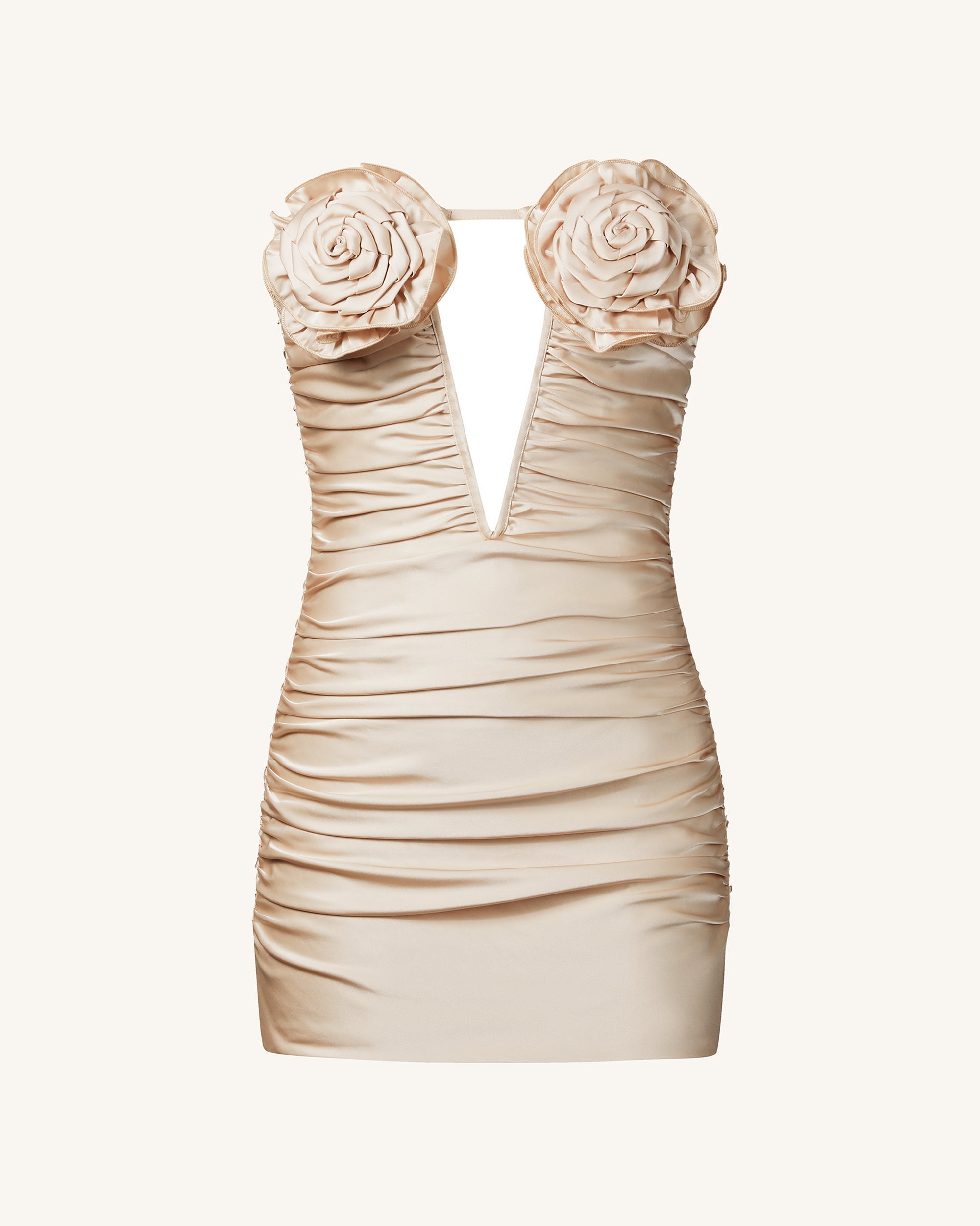 Bailee Apricot Floral Applique And Ruched Tube Mini Dress - Apricot - Image 2