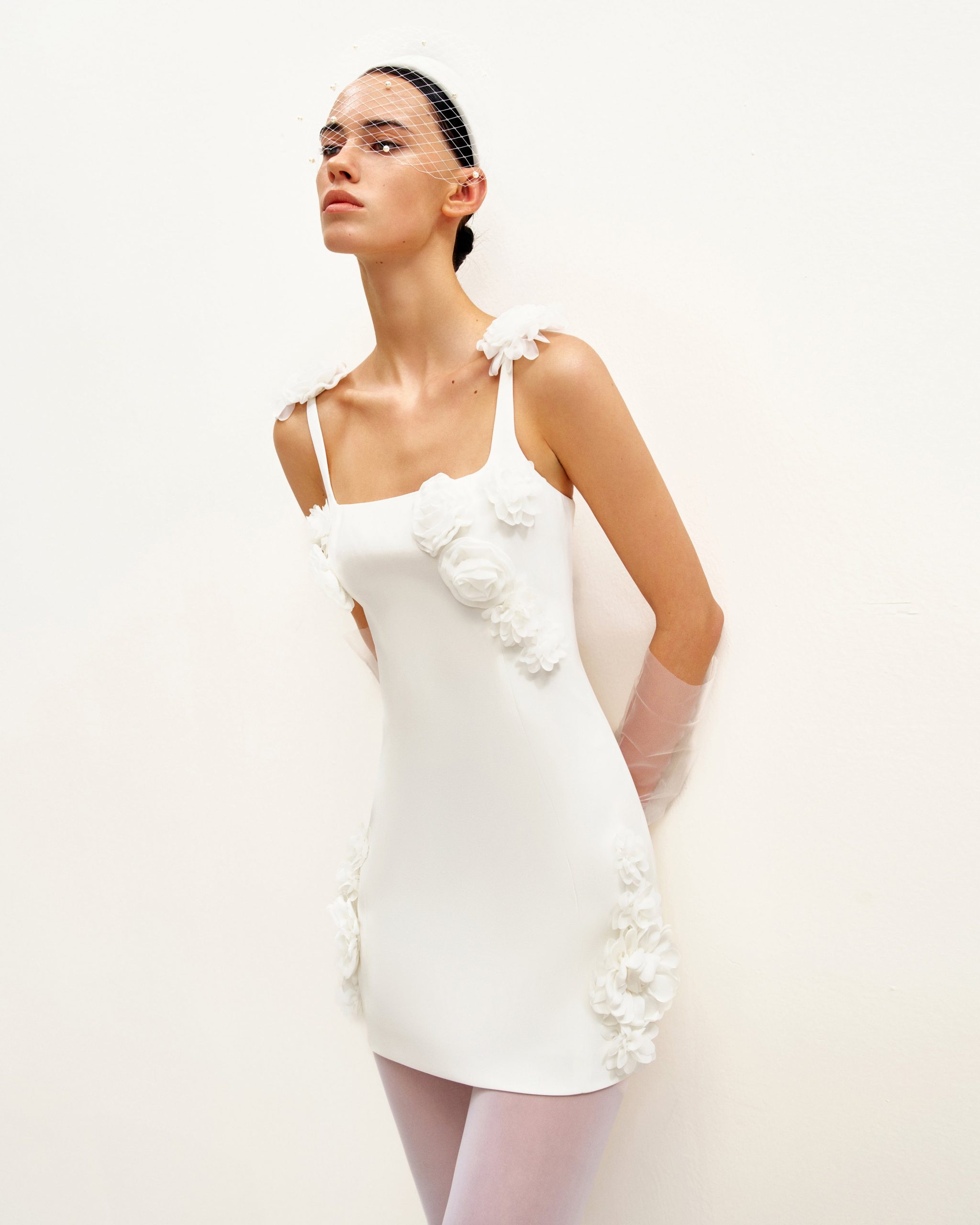 Elaina White Rosette Applique Mini Dress - White - Image 3