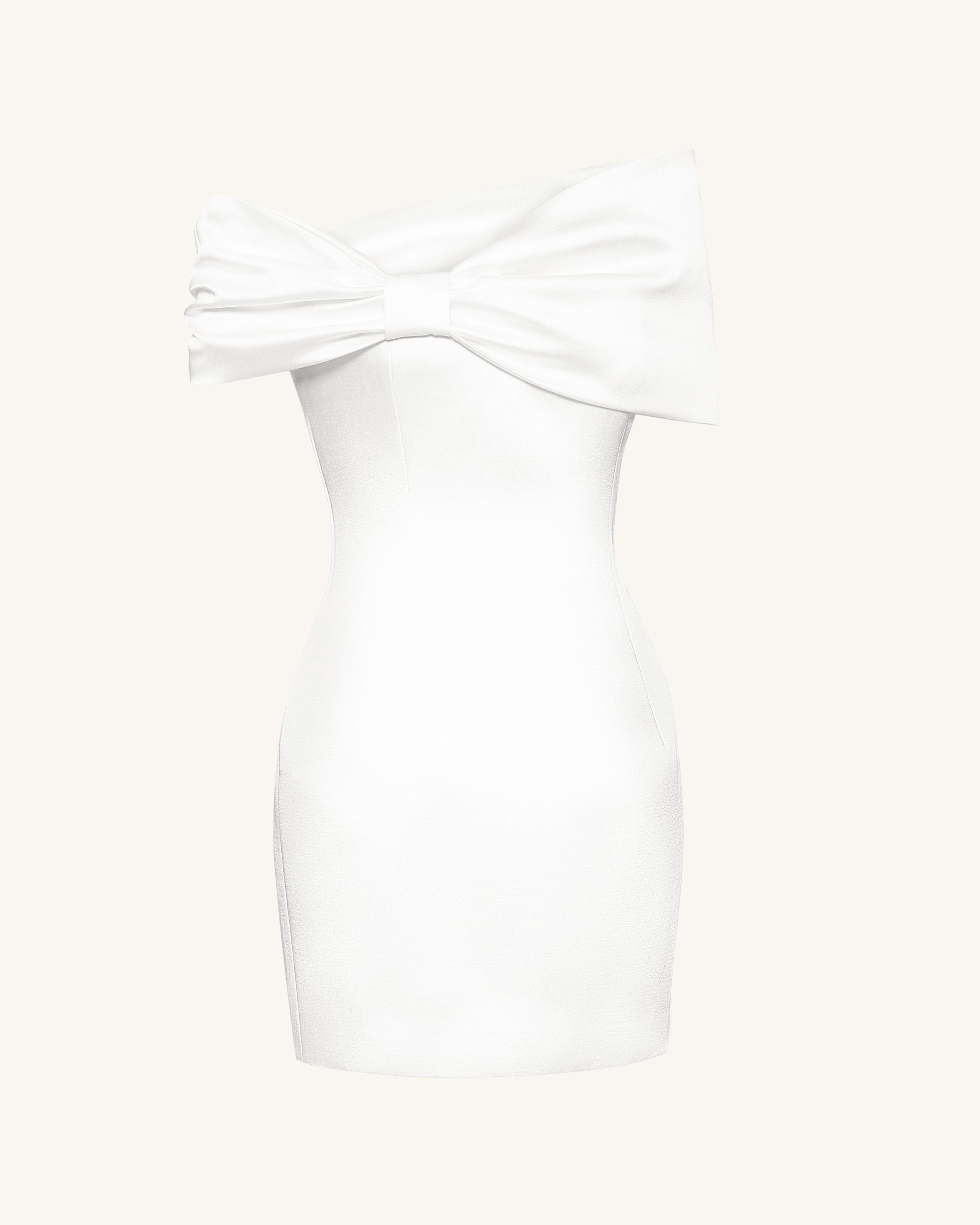 Satin Asymmetric Bow Mini Dress - White - Image 5