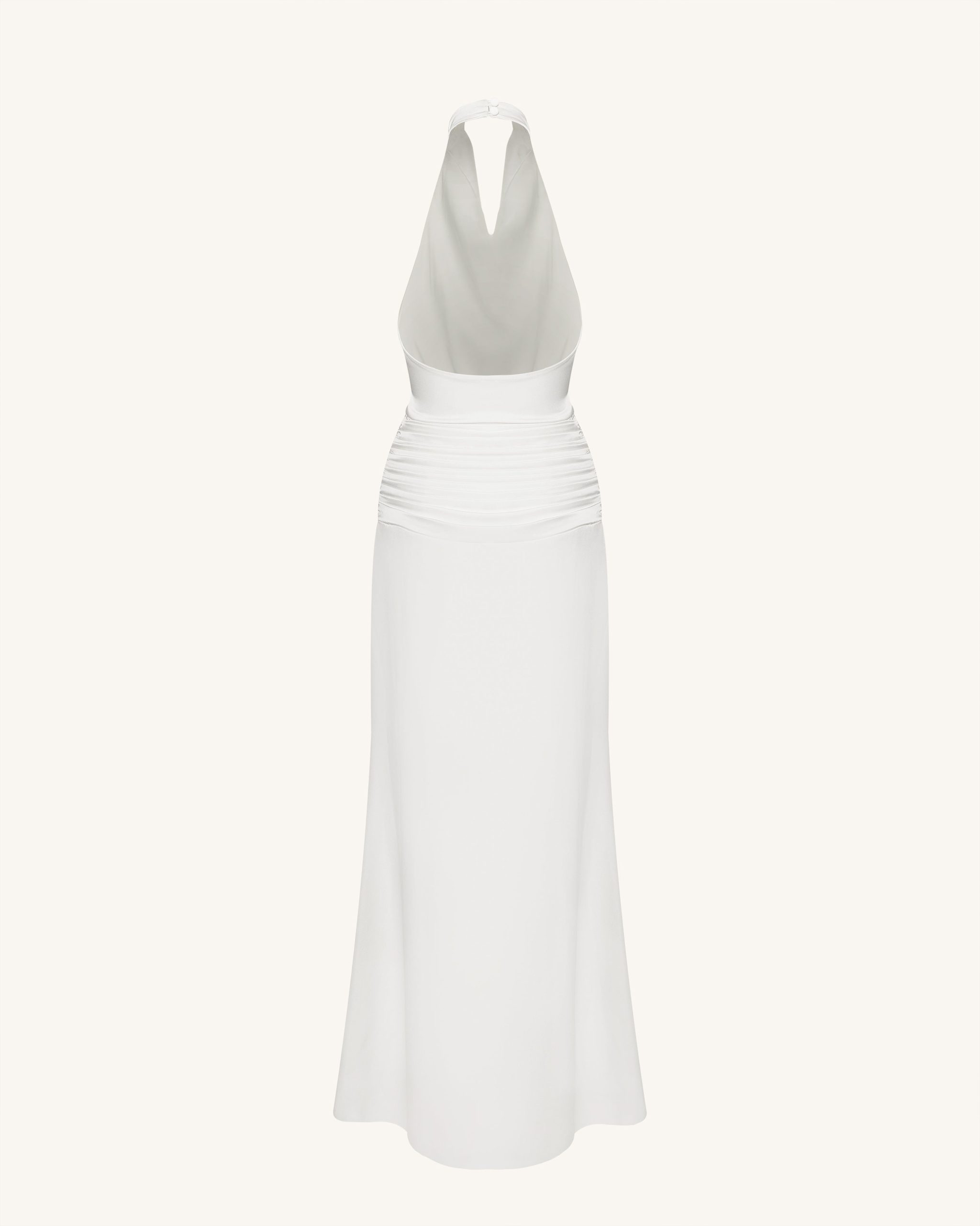 Satin Cowl Neck Ruched Maxi Gown - White - Image 6