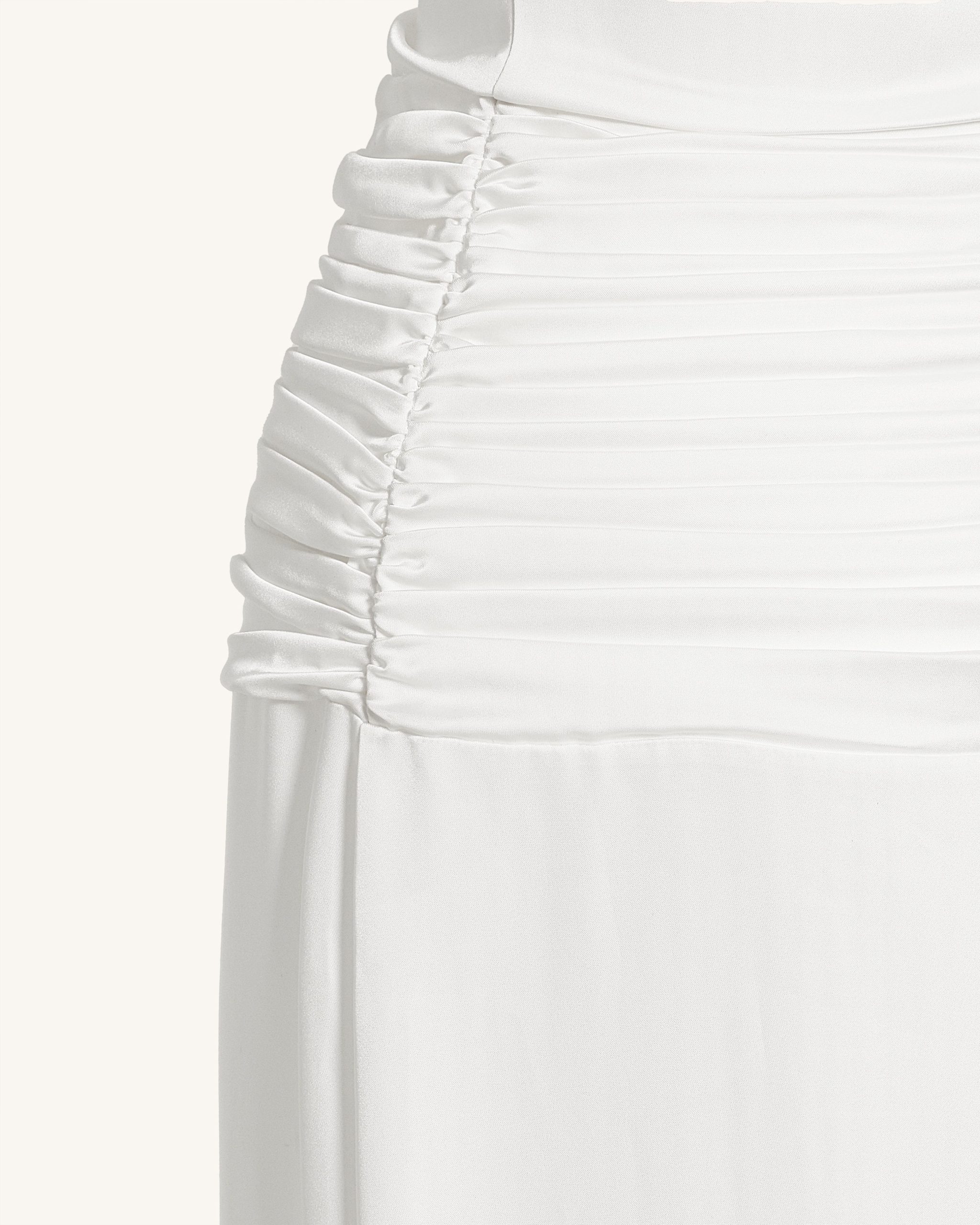 Satin Cowl Neck Ruched Maxi Gown - White - Image 7