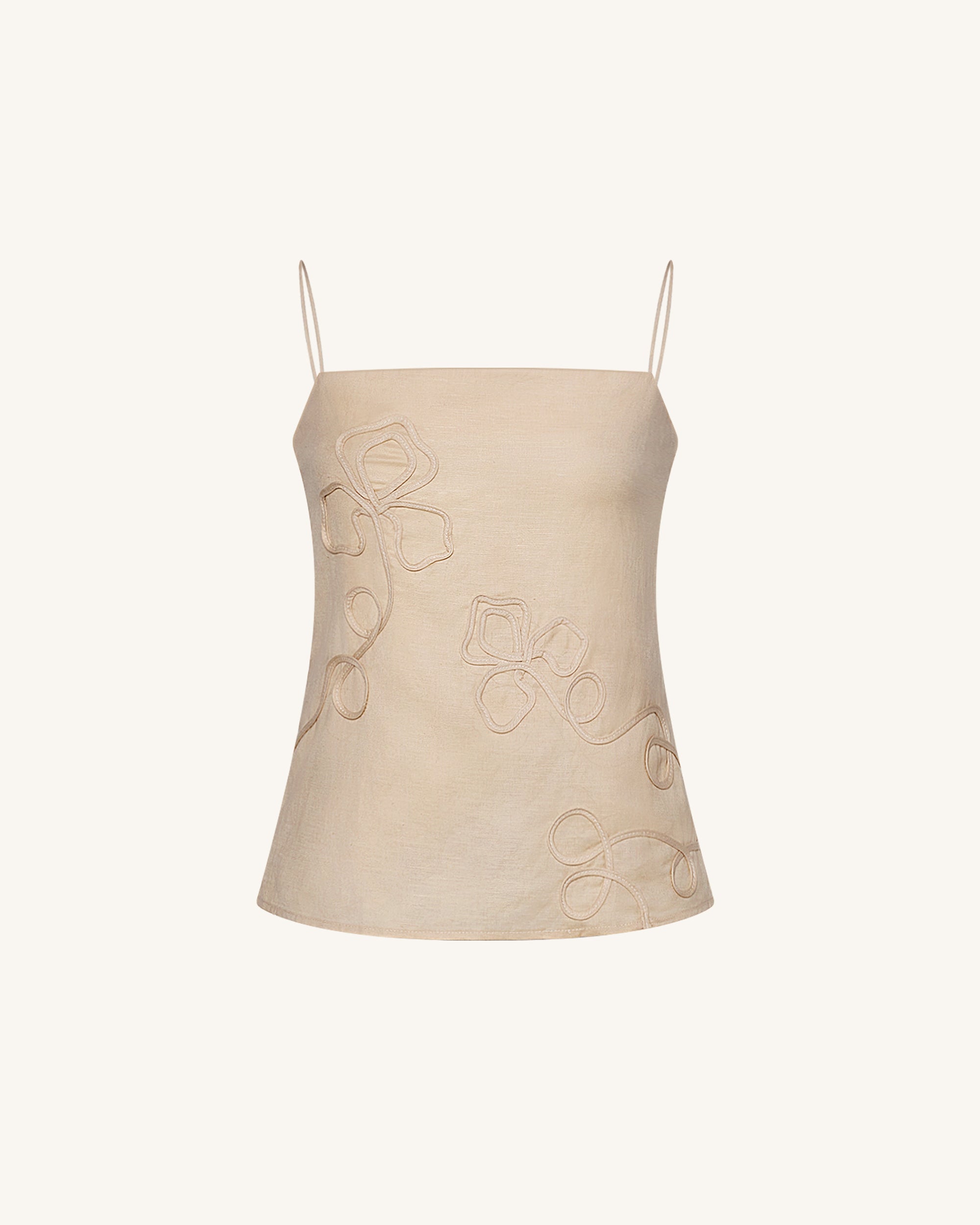 Linen Corded Embroidery Strappy Camisole - Natural - Image 3
