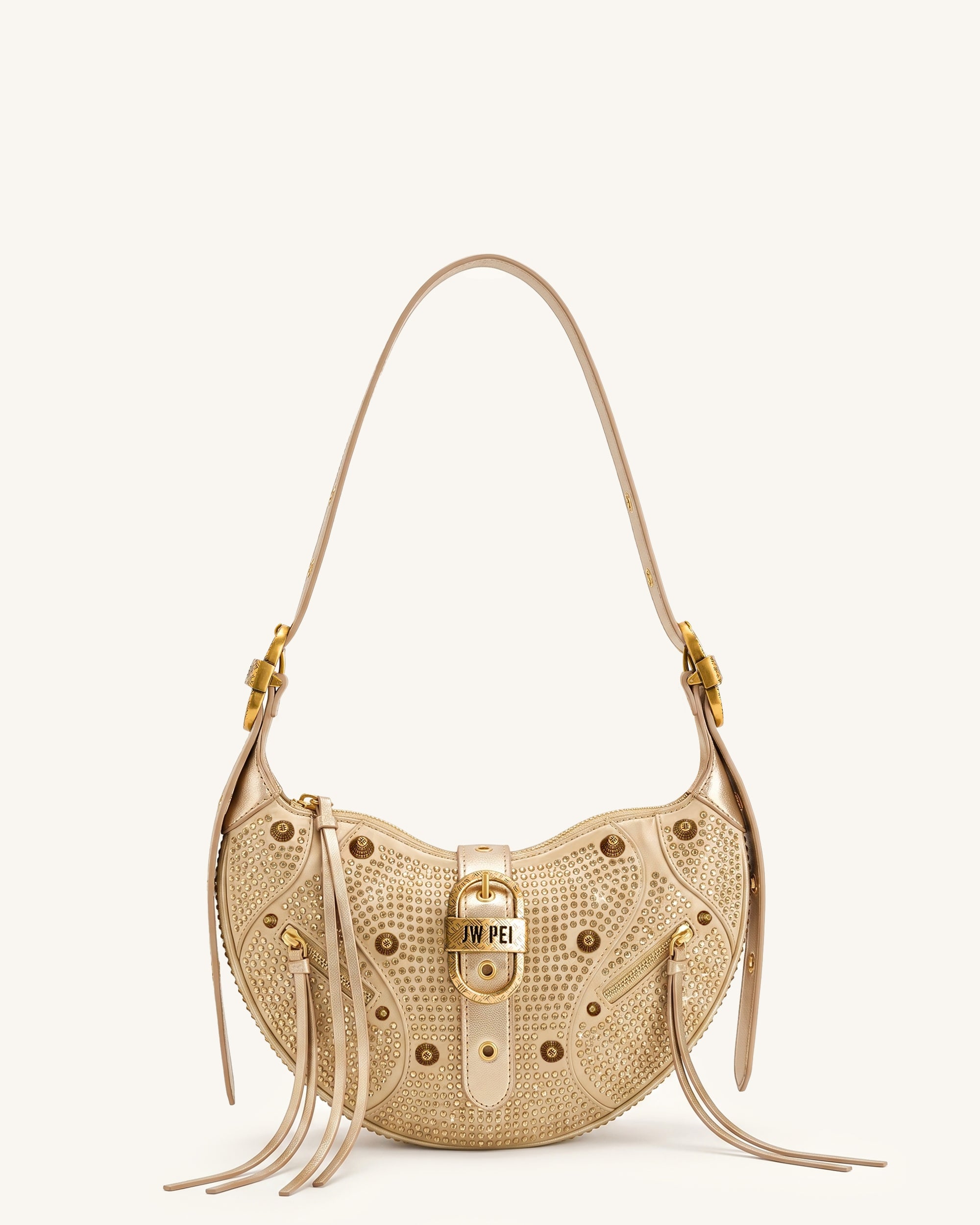Tessa Studded Artificial Crystal Shoulder Bag - Champagne
