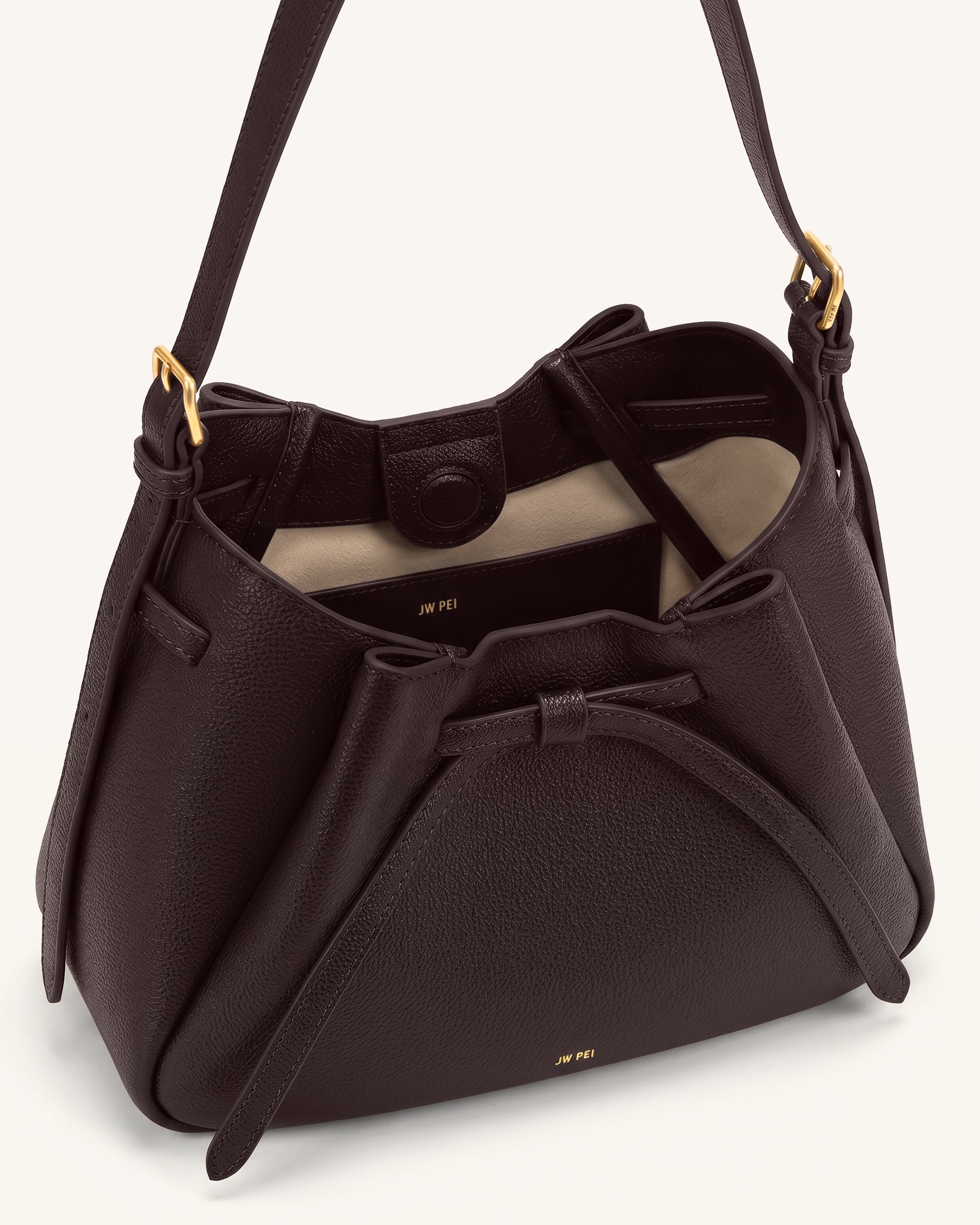 Mabel Soft Bow Shoulder Bag - Dark Brown - Image 4
